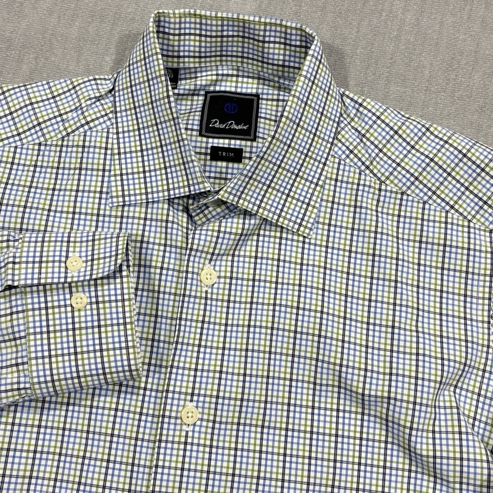 David Donahue Dress Shirt Mens 15.5/32/33 Multicolor Plaid Trim Fit‎ Work Career